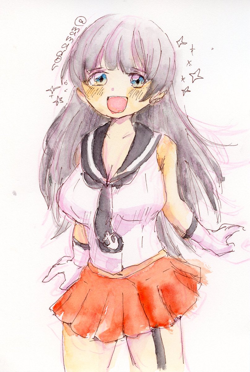 阿賀野/透明水彩　ミリペン
#艦これ版深夜の真剣お絵描き60分一本勝負
#艦これ版真剣お絵描き60分一本勝負_20231022