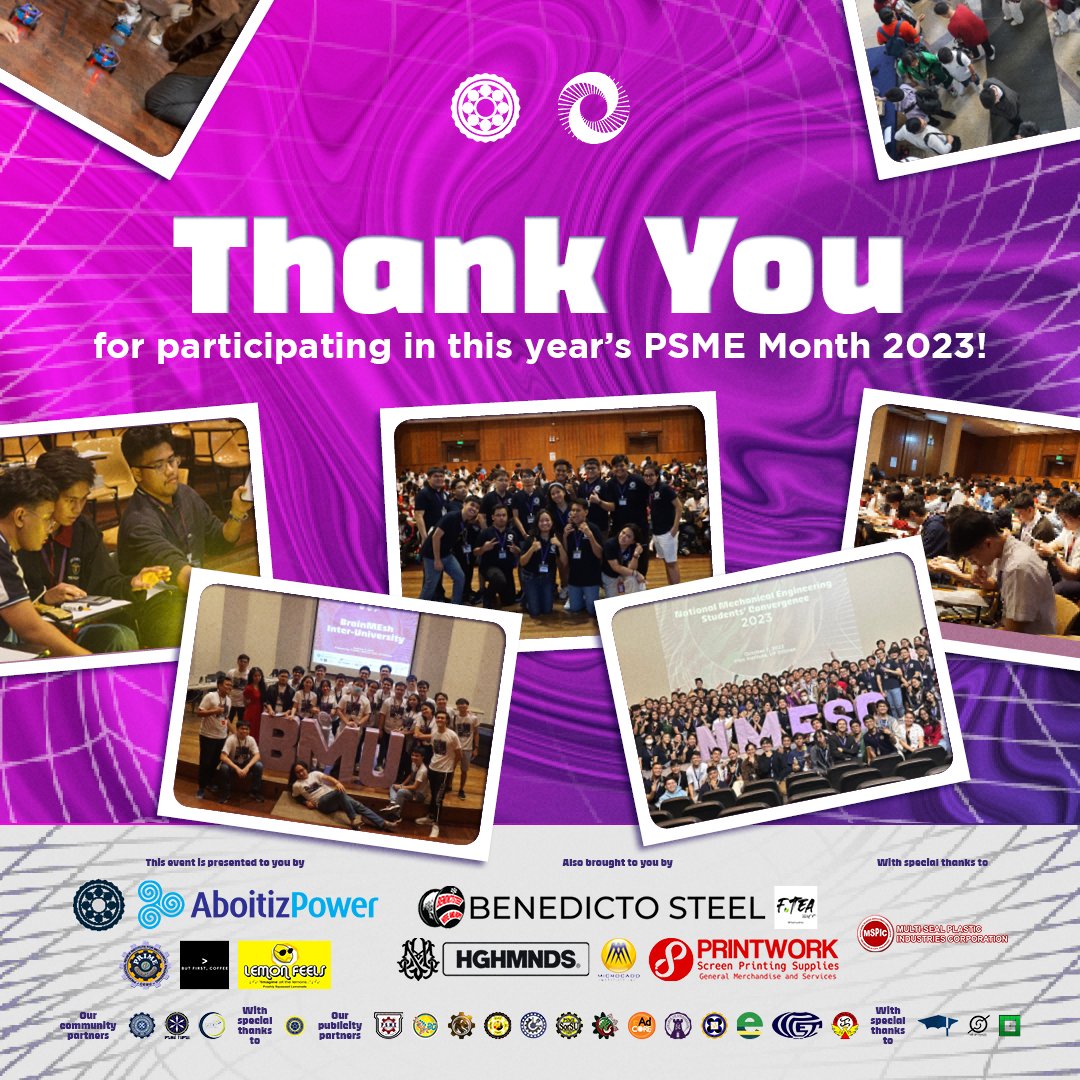 psmeupsu's tweet photo. THAT'S A WRAP! 🎬

Thank you for being a part of this year's PSME Month 2023! 🙏 Here's to 30 years of steadfast dedication to quick and continuous movement and progress! 🥂 https://t.co/kmcJGMhIAc