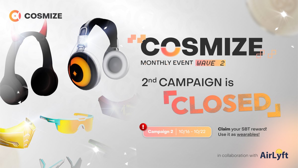 2ヶ月目のキャンペーンが終了しました🥳

COSMIZEでリワードが使えるようになりましたたら、お知らせ致します😎

また来月お会いしましょう👋