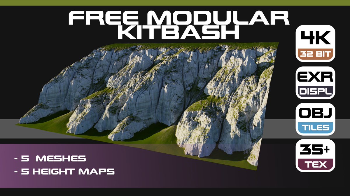 Free modular terrain kitbash asset pack with Canyon Cliffs
artstation.com/a/32181641
#kitbash #landscape  #cgterrain #conceptart #artstation