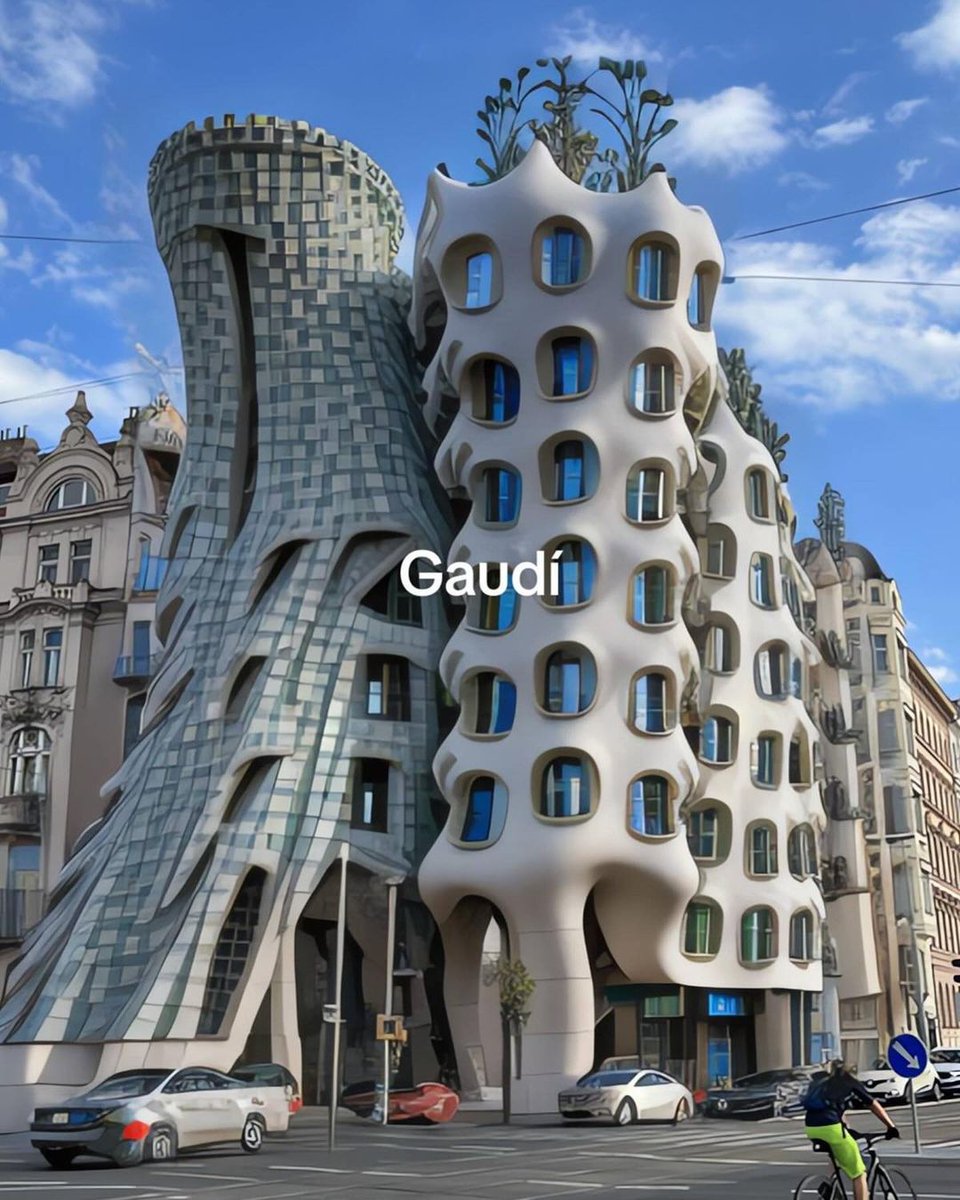 The iconic Dancing House in Prague 'designed' by the foremost architects, as seen by AI. 

Any thoughts from Prague fans?

📸@imaginedarchitecture