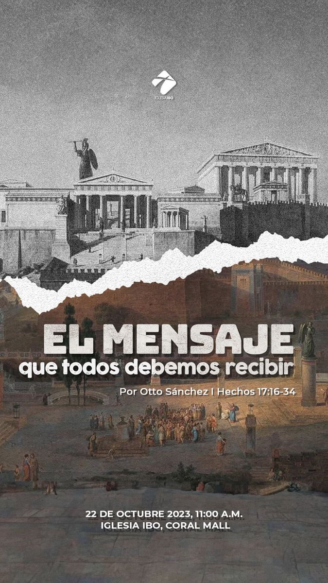 ¡Bendecido domingo Iglesia! 

En la exposición de hoy, meditaremos en el tema: «El mensaje que todos debemos recibir», de Hechos 17:16:34 por nuestro pastor Otto Sánchez. 

¡Los esperamos!
Sigue la transmisión a través de: 
taplink.cc/iglesiaibo
📍Iglesia IBO | Coral Mall
