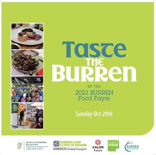 One week to go to the Burren Food Fayre in the heart of the Burren.  A unique opportunity to meet the farmers/producer &amp; taste the Burren! buytickets.at/burrenbeotrust… <a href="/calorireland/">Calor Ireland</a> <a href="/BurrenGeopark/">Burren and Cliffs of Moher UNESCO Global Geopark</a> <a href="/poloconghaile/">@poloconghaile</a> <a href="/BurrenSalmon/">Birgitta HedinCurtin</a> <a href="/StTolaCheese/">St Tola Goat Cheese</a> <a href="/BurrenFarm/">Burren Farm Experience</a> <a href="/mcdigby/">Marie-Claire Digby</a> <a href="/ThomBreathnach/">Thomas Breathnach</a>