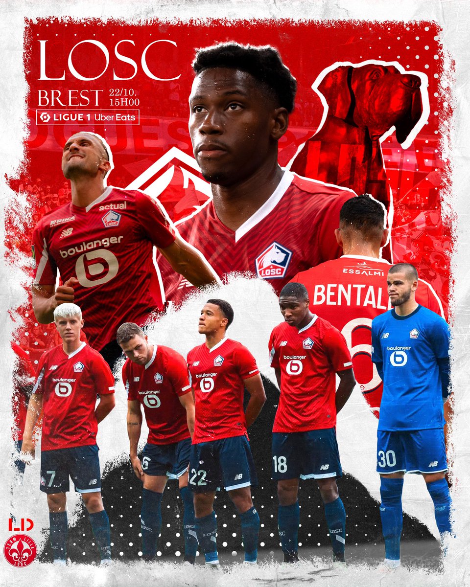Team_LilleOSC's tweet photo. JOUR DE MATCH 🥅 
-
🔴⚪ LOSC  🆚 SB29 ⚪🔴
-
📅 Dimanche 22 octobre 
⏰ 15 h 00
🇨🇵 J9 de Ligue 1
🏟 Stade Pierre Mauroy 
📺 Prime Video 
-
📃 XI PROBABLE :
🧤 Chevalier 
🧱 Diakité - Yoro - Alexsandro - Ismaily 
🎯 Bentaleb - André  
⚡️ Yazici - Cabella - Cavaleiro 
⚽️ David https://t.co/lWANp9TZ7p