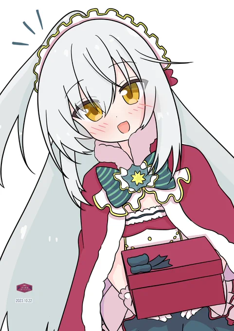 クリスマスなシロタエギクちゃん#フラワーナイトガール #comission skebご依頼より。のじゃロリわっちわっちシロタエギクちゃんとちょっと早いクリスマス。 
