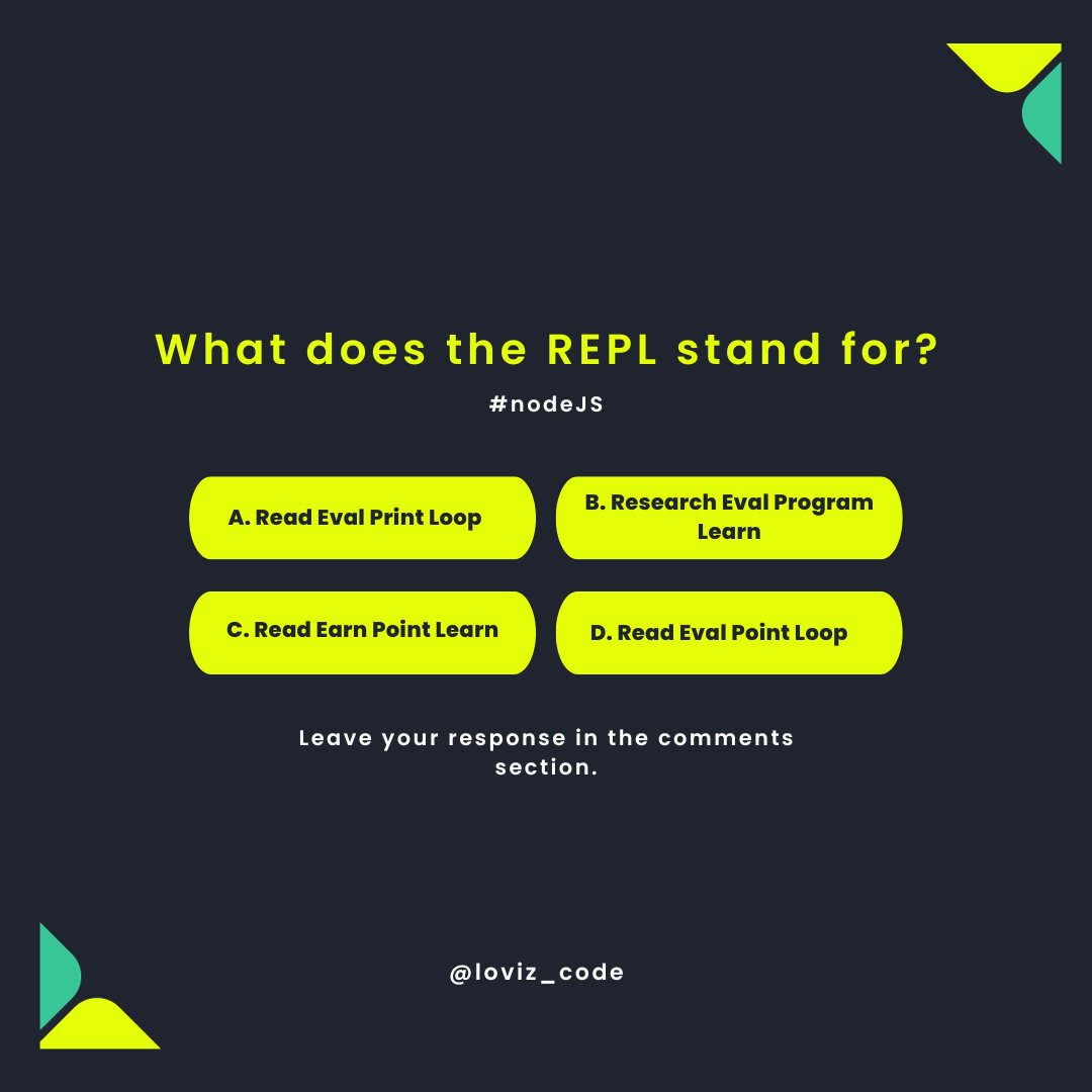 lovizcode's tweet image. Test your node js skills with this fun and challenging quiz. Share your score and challenge your friends! #nodeJS