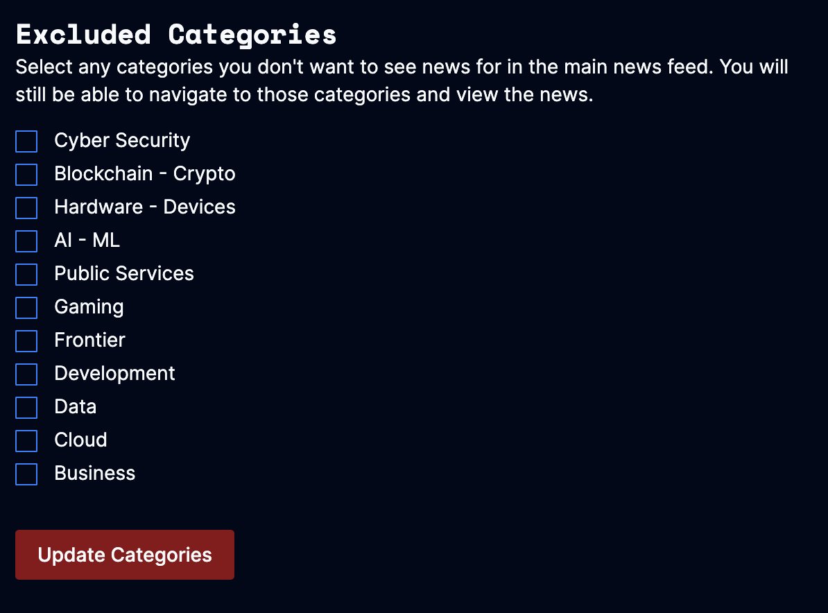 Just added the ability to filter out categories of news you're not interested in based on user feedback

#buildinpublic