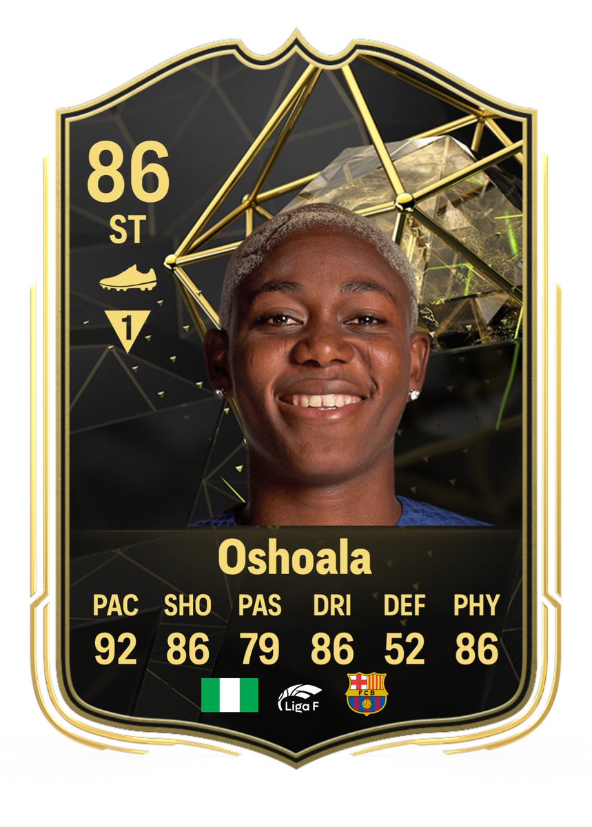 Otra carta más que puede salir en #TOTW6 🇳🇬

⚽️⚽️

En este caso tampoco está tan clara ya que ganaron 6-1 y hay más candidatas.

⭐️ 8.2 / 10

También puede salir Salma Paralluelo (8.9 + ⚽️) o Patricia Guijarro (9.2 + ⚽️).