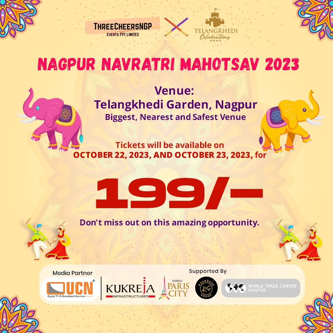 ThreeCheersNGP's tweet photo. We are here with some crazy deals for you!!! Tickets will be available at just Rs 199/- on Asthami (22nd Oct) and Navmi (23rd Oct). Reach venue at 7PM to enjoy the fullest! 

Note : Free entry for first 100 people, tickets to be bought on counter. https://t.co/XoAIUBmWF4