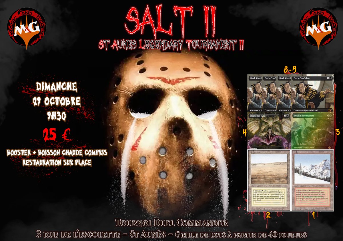 MagicandGames34's tweet photo. Amis magiciens ca y est le 29 Octobre arrive, le Salt fait son retour pour sa 2eme! Vous souhaitez peaufiner vos decks en vu du Relic Fest, tenté une expérience de tournoi en Duel Commander, ou bien prouver que vous êtes le meilleur, alors venez vous affronter  à St Aunes 1/2 https://t.co/eCLzv3SqfR