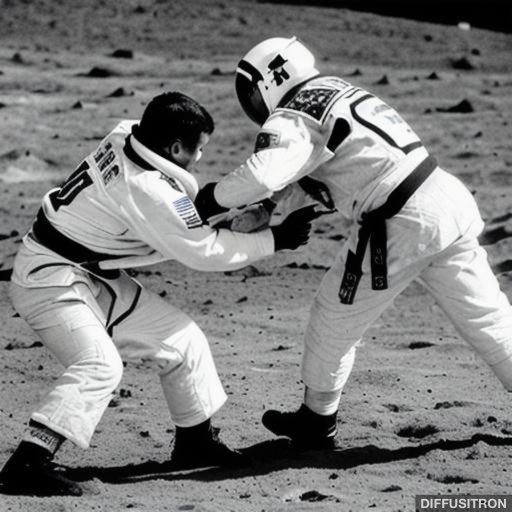 RobHackneyEsq's tweet photo. At the MOONLYMPICS, astronauts combine the more traditional disciplines of judo, karate, and wrestling, competing to remove their opponentโs helmet and live. #Diffusitron https://t.co/T7PEsnlnLc