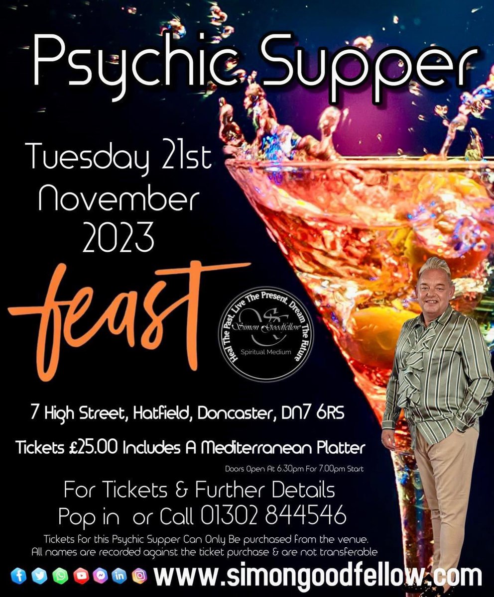 Join us Back at Feast, Hatfield this November it’s out very Popular Psychic Supper Night ❤️ book early is always a sell out 🍷🍷🍷  #psychic #psychicmedium #clairvoyants #psychicsupper #psychicnight #yorkshire #southyorkshire #doncaster #whatsondoncaster @everyone
