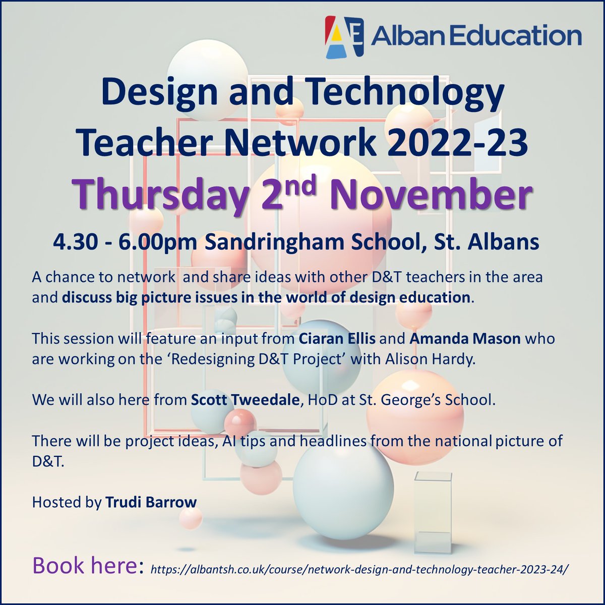 TrudiBarrow's tweet photo. Next week! Everyone invited! 
.
.
@AlbanTSH @HBS_DT @KWS @SRA_StAlbans
@Bloomfield_C @Verulam_Tech @MrScott_T
@cottesloeschool @AdeyfieldSchool @mrsm2019 
@NBS_Herts @DTsandringham @Roundwood_Park https://t.co/S0N8fO2G1p