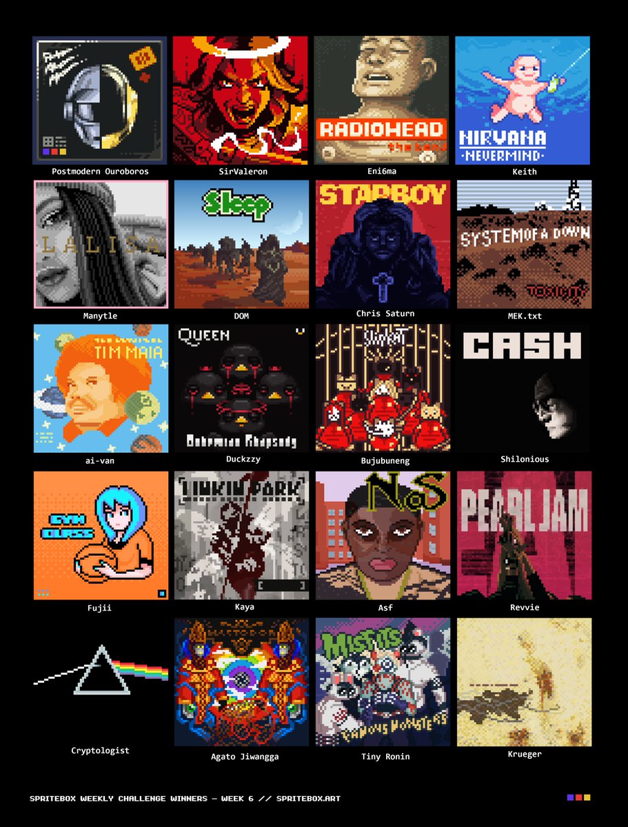 🚨 THE MINT FOR THE WEEK 6 SPRITES IS NOW LIVE! 

It's your time to stomp the box and get some of the coolest album covers made by this week's winners! 

Good luck &amp; have fun! 

Link below ↓