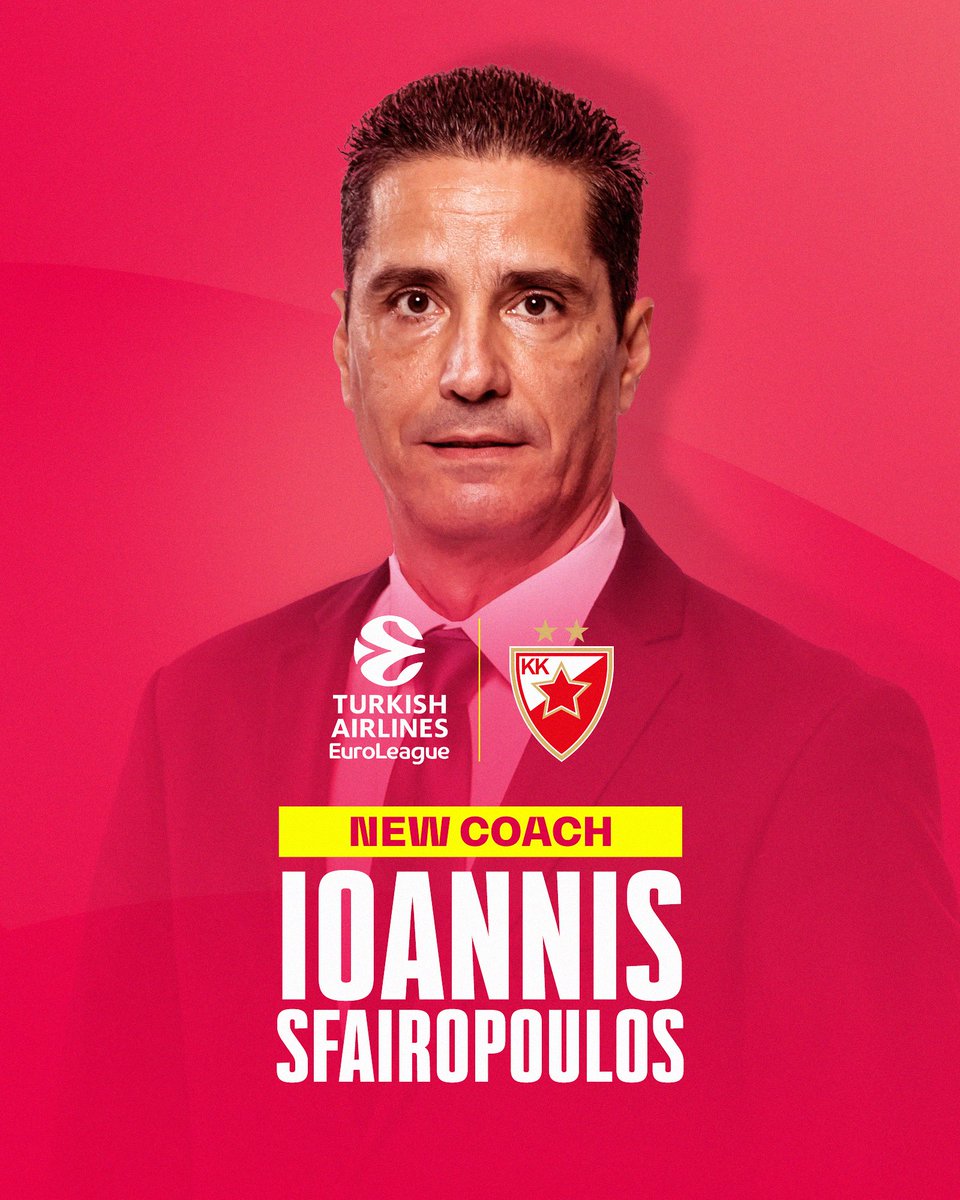 EuroLeague's tweet photo. A new era begins in Belgrade 🔴⚪️

Ioannis Sfairopoulos joins @kkcrvenazvezda as head coach ✍️ 

#EveryGameMatters https://t.co/FNprCCx1r7