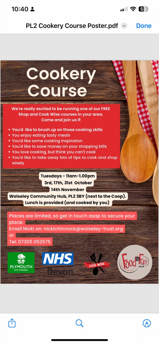 🥘FREE Cookery Course that we will be running with Food is Fun at Wolseley Community Hub starting Tues 3rd Oct 11-1pm - these sessions will run fortnightly until 14th Nov.