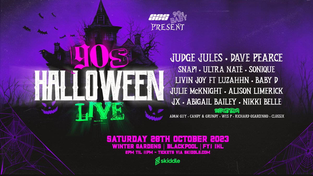 S2S FEST (@s2sfest) on Twitter photo This Saturday at <a href="/WGBpl/">Winter Gardens BPL</a> 🎃💃🙌
<a href="/RealJudgeJules/">Judge Jules</a> <a href="/dj_davepearce/">Dave Pearce</a> <a href="/Nikki_belle1/">Nikki Belle</a> <a href="/abbylibit/">MS Abigail Bailey</a> <a href="/BabyDofficial/">Baby D</a> <a href="/officialsonique/">Sonique</a> <a href="/ultranatemusic/">ULTRA NATE’</a> <a href="/its_jmcknight/">Julie McKnight</a> <a href="/alisonlimerick1/">Alison Limerick</a>
90s / old skool / trance classics
Final 50 tickets s2sfest.co.uk This Saturday at <a href="/WGBpl/">Winter Gardens BPL</a> 🎃💃🙌
<a href="/RealJudgeJules/">Judge Jules</a> <a href="/dj_davepearce/">Dave Pearce</a> <a href="/Nikki_belle1/">Nikki Belle</a> <a href="/abbylibit/">MS Abigail Bailey</a> <a href="/BabyDofficial/">Baby D</a> <a href="/officialsonique/">Sonique</a> <a href="/ultranatemusic/">ULTRA NATE’</a> <a href="/its_jmcknight/">Julie McKnight</a> <a href="/alisonlimerick1/">Alison Limerick</a>
90s / old skool / trance classics
Final 50 tickets s2sfest.co.uk