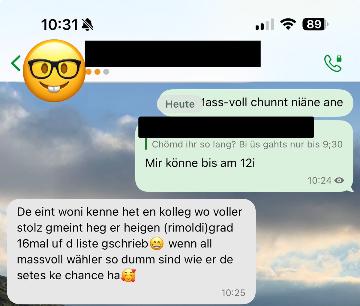 #Nationalratswahlen #Massvoll #mimoldi #Rimoldi #WahlenCH23 
Grad mitere Fründin gschriebe 😂😂 super wiä dä Kolleg wählt🤪

Momoll, chunnt guet mit de Wahle😎
<a href="/watson_news/">watson News</a>