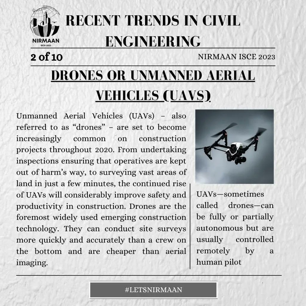 Nirmaanbmsce's tweet photo. Building Tomorrow
Looking at the Top Civil Engineering Trends of 2023! 
Let’s go through the top 10 trends, varying from BIM to Augmented reality. Let's dive into these here!!
#letsnirmaan #dreamnirmaan #civilengineering #bmsce #nirmaanisce23 https://t.co/ocMKqJP70u