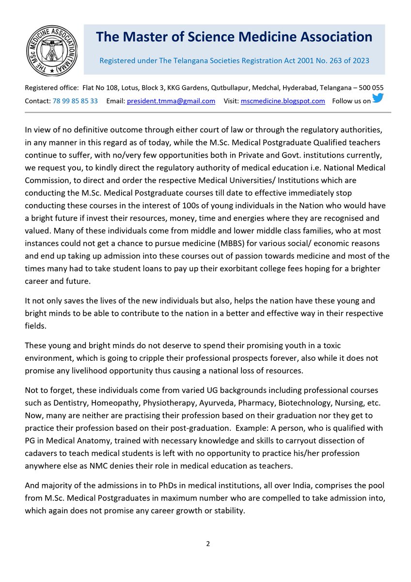 TMMAOfficial's tweet photo. Dear @MoHFW_INDIA @mansukhmandviya @DrBharatippawar @PMOIndia @NITIAayog @ugc_india We request for your kind consideration and action in directing the concerned authorities @NMC_IND @aiims_newdelhi @MAHE_Manipal @OfficialJipmer @SRMC_official @SRIHER_Official @YenUniT @bldedu @KMC_Mangalore @SIMATS_Univ @smc_simats to stop conducting the https://t.co/QsinhHFHus. Medical Postgraduate courses and save the careers and lives of 100s of youth of the Nation in the future.
