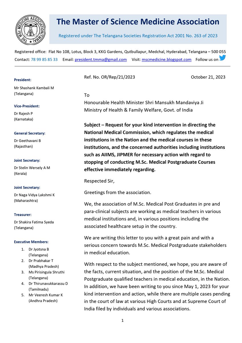 TMMAOfficial's tweet photo. Dear @MoHFW_INDIA @mansukhmandviya @DrBharatippawar @PMOIndia @NITIAayog @ugc_india We request for your kind consideration and action in directing the concerned authorities @NMC_IND @aiims_newdelhi @MAHE_Manipal @OfficialJipmer @SRMC_official @SRIHER_Official @YenUniT @bldedu @KMC_Mangalore @SIMATS_Univ @smc_simats to stop conducting the https://t.co/QsinhHFHus. Medical Postgraduate courses and save the careers and lives of 100s of youth of the Nation in the future.
