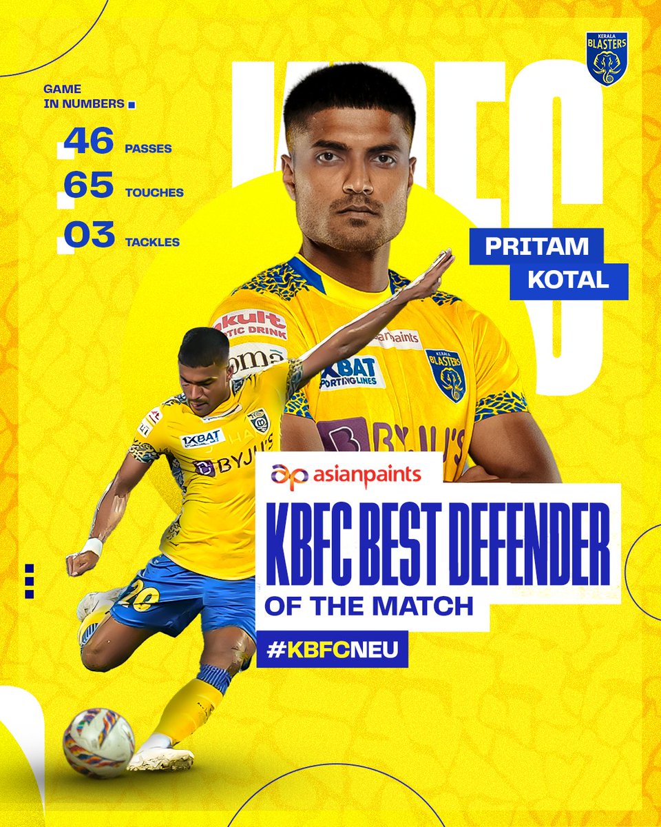 .@KotalPritam stood tall during #KBFCNEU and is our @asianpaints KBFC Best Defender of the Match! 👊 #KBFC #KeralaBlasters