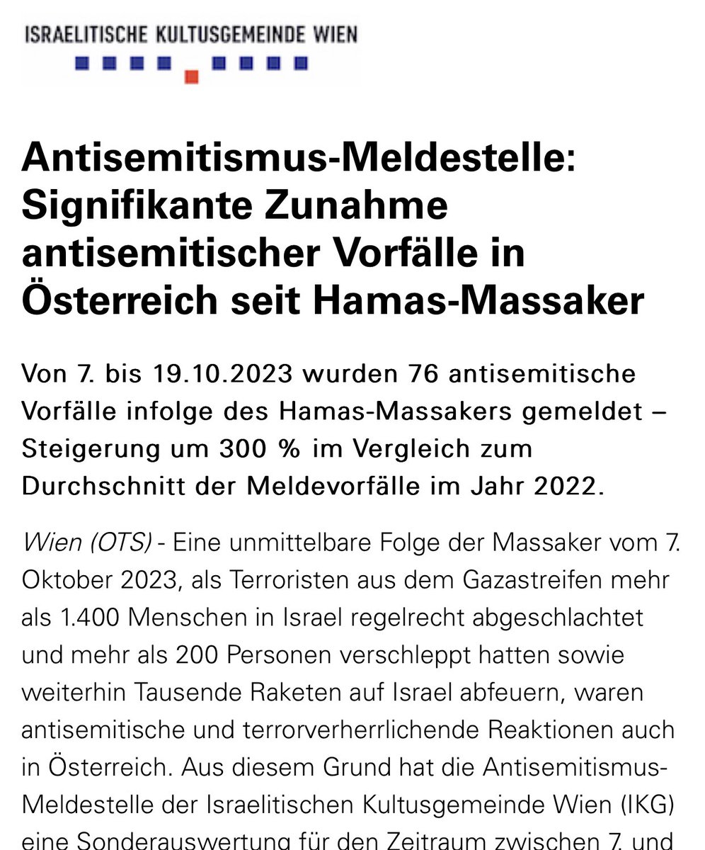 msulzbacher's tweet photo. Von 7. bis 19.10.2023 wurden 76 antisemitische Vorfälle infolge des Hamas-Massakers gemeldet – Steigerung um 300 % im Vergleich zum Durchschnitt der Meldevorfälle im Jahr 2022. https://t.co/GCDZE1tTPO https://t.co/1dTz7XUNEc