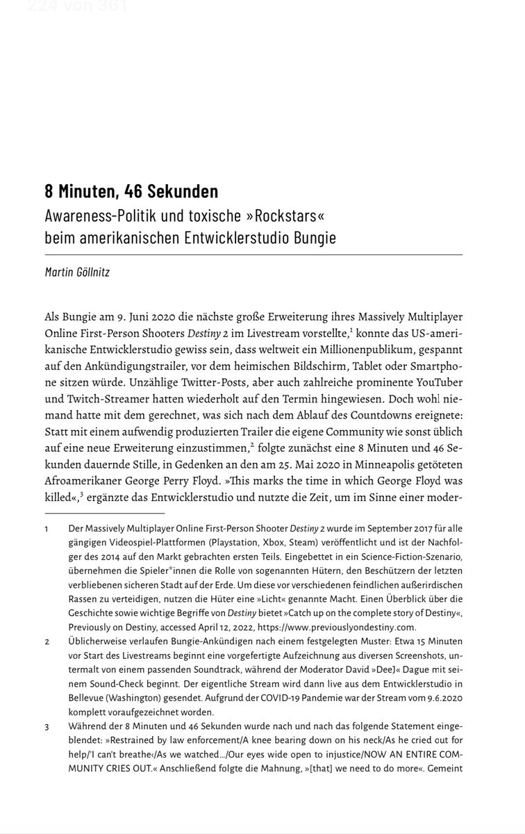 In the new volume of the Game Studies series, I look at <a href="/Bungie/">Bungie</a> awareness policy and toxic "rock stars" in game development. The whole volume is available in open access and full of great contributions.

<a href="/Bungie_DE/">Bungie DE</a> <a href="/Destiny2Team/">Destiny 2 Team</a> <a href="/transcriptweb/">transcript Verlag</a> #gamestudies #Destiny2 #Awareness