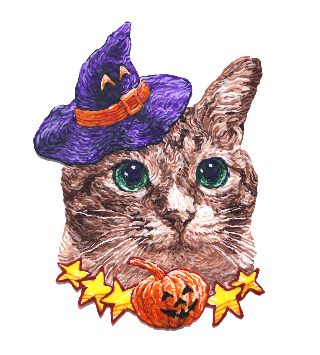 「もうすぐ ハロウィンという事で!粘土でつくった ハロウィン猫さん 完成しました!」|西浦 康太のイラスト