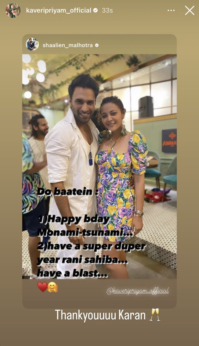 It’s always a fun post from Shaleen and it was a cute Monami - Karan moment

#ShaleenMalhotra #KaveriPriyam
HBD KAVERI PRIYAM