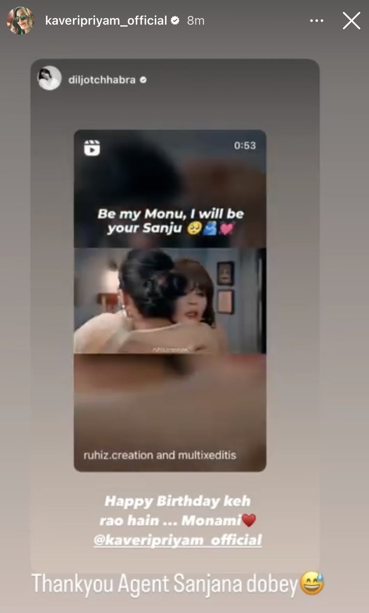 Diljot wishing Kaveri with a Monu Sanju post

HBD KAVERI PRIYAM