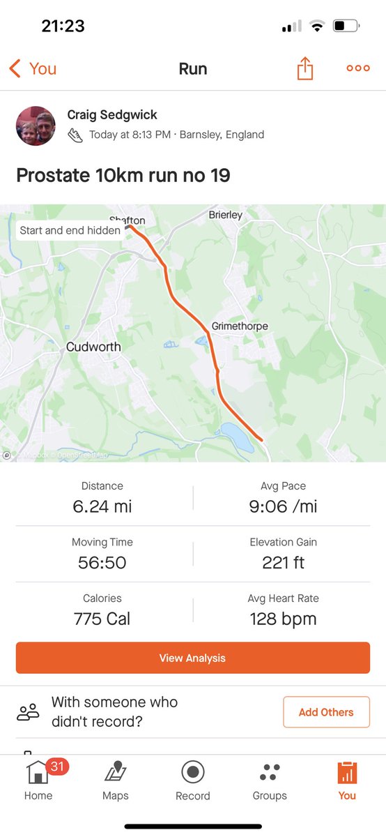CSedgwick1982's tweet photo. Latest batch no 1 of 10km runs for @ProstateUK @prostateunited. Representing @htafc I’ve been running 10km everyday in October. I’d be very grateful if anyone would like to sponsor me. Link for just giving below. Thank you 😊 https://t.co/K26tHkmw31
