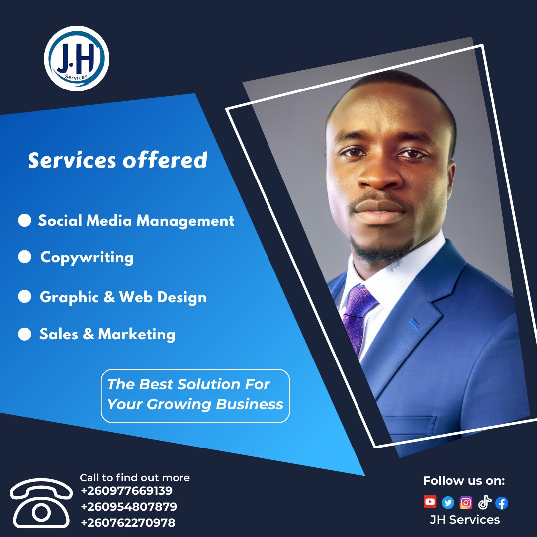 Are you a business looking for growth and expansion? Well...look no further JH Services is here for you. 
Grow your business with smart services in Social media management🌐 Copywriting✍🏼 Web and graphic design🎨 and Sales &amp; marketing💼 services at an affordable price.