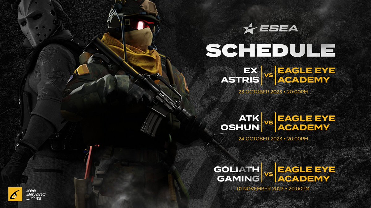 Our newly formed CS team is already making their debut in the competitive scene as they gear up for their first <a href="/ESEA/">ESEA League</a> matches.

🔫 <a href="/ScorpioZA/">Sean van Niekerk</a>
🔫 <a href="/Lightning_Ninj4/">Jacques van der Walt</a>
🔫 <a href="/xeace_za/">xeace</a>
🔫 <a href="/SaberXqt/">SaberXqt</a>
🔫 @typicalmonkeyg1
🔫 <a href="/JPZ_101/">JPZ</a> / <a href="/FILTHY_ZA/">FILTHY</a>

GLHF 🦅

#SeeBeyondLimits #ESEA #CS2