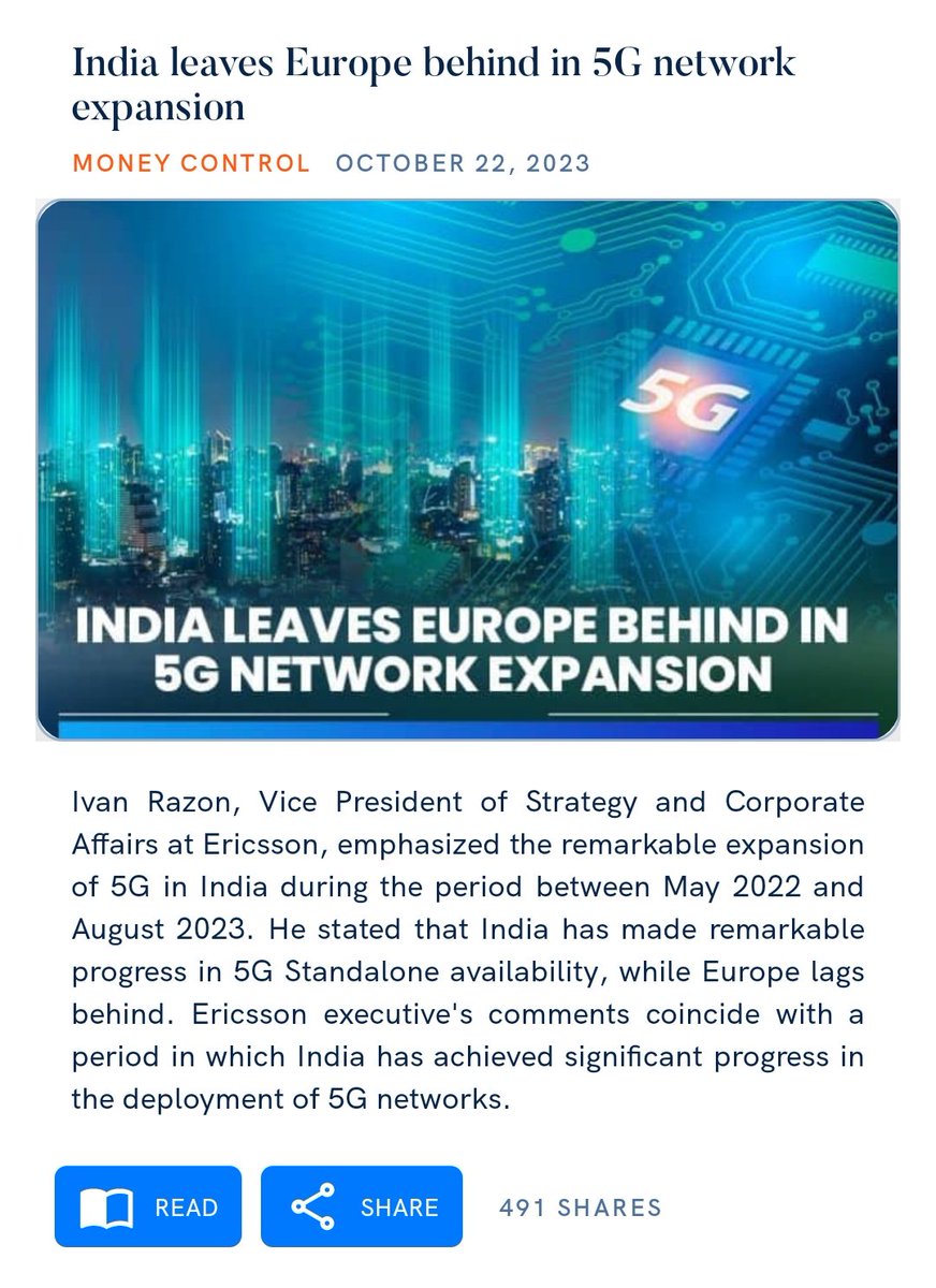 AshisPathak12's tweet photo. India leaves Europe behind in 5G network expansion
https://t.co/uYHcXNNiXn

via NaMo App https://t.co/vyf5uKEHw5