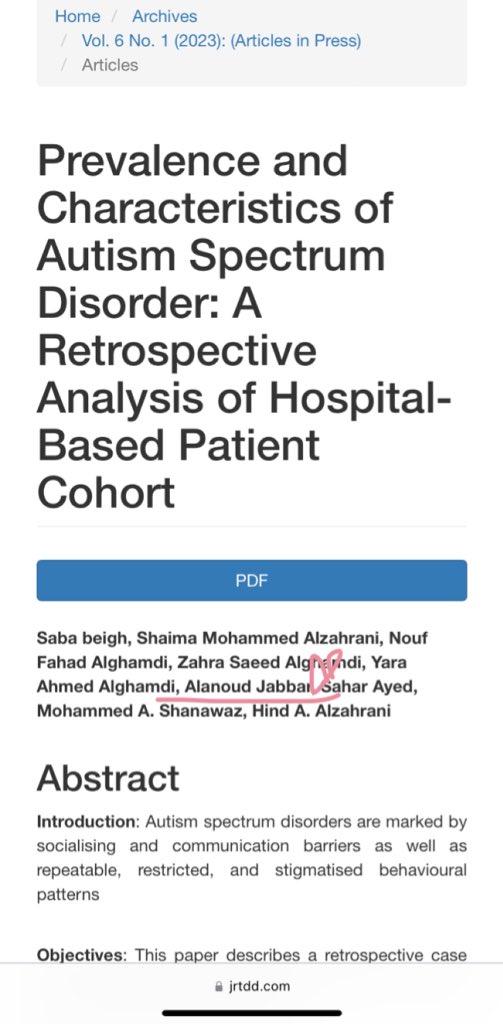 الحمدلله  تم نشرنا بحثنا الثاني والذي كان حول  (Prevalence and Characteristics of Autism Spectrum Disorder) وحصلنا الحمدلله على نتايج مرضية سعيدة بهذا الأنجاز 😍💗💗 jrtdd.com/index.php/jour…