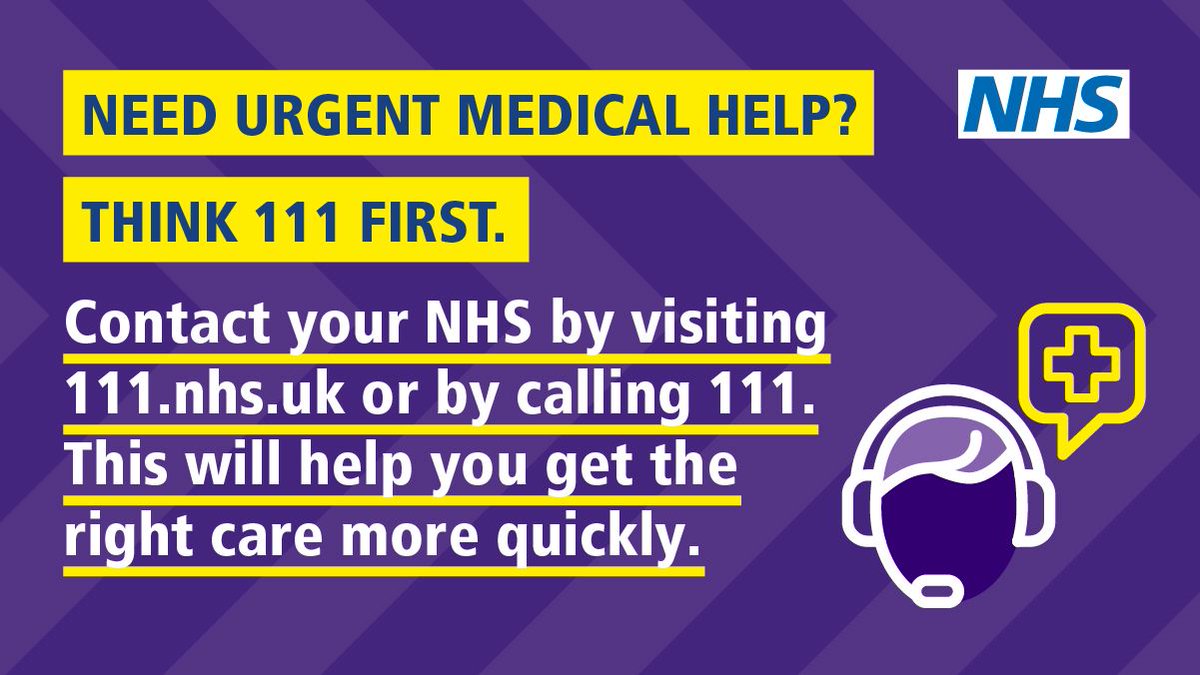 StaffsStokeICB's tweet photo. Available 24/7, NHS 111 online can help if you have an urgent medical problem and you're not sure what to do.
If you think you need treatment but it’s not life threatening, visit https://t.co/9USYROHT0p, or call 111.
#Think111First https://t.co/xJErZa0PPg https://t.co/GxfE8ZZsKQ