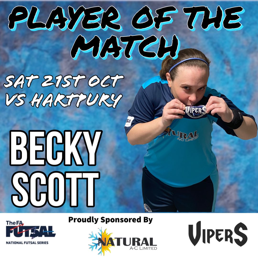 Hertfordshire Vipers Futsal (@h_vipersfutsal) on Twitter photo 🔥PLAYER OF THE MATCH🔥
After a solid team performance it’s <a href="/r_scott318/">Becky Scott</a> that picks up player of the match.
Solid defensive display, clever footwork and intelligent play throughout. Becky also got herself on the score sheet 🙌🏻
#WeAreVipers #MVP 🔥PLAYER OF THE MATCH🔥
After a solid team performance it’s <a href="/r_scott318/">Becky Scott</a> that picks up player of the match.
Solid defensive display, clever footwork and intelligent play throughout. Becky also got herself on the score sheet 🙌🏻
#WeAreVipers #MVP