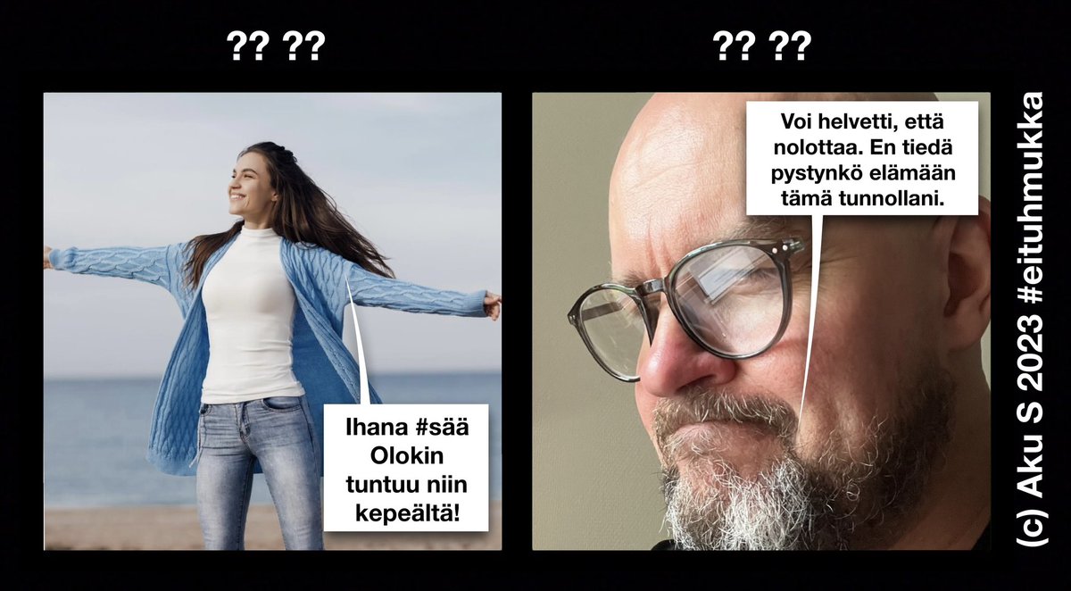 Arvuutellaan nyt sitten tällä kertaa  #eituhmukka sananmuunnosta tällaisella kuvaparilla, vaikka tiedän jo etukäteen, että tästä tulee sanomista 😅 Kyse kun ei ole ihan standardien mukaisesta suomen kielestä.

Vastaus on taas ALT-tekstin lopussa.