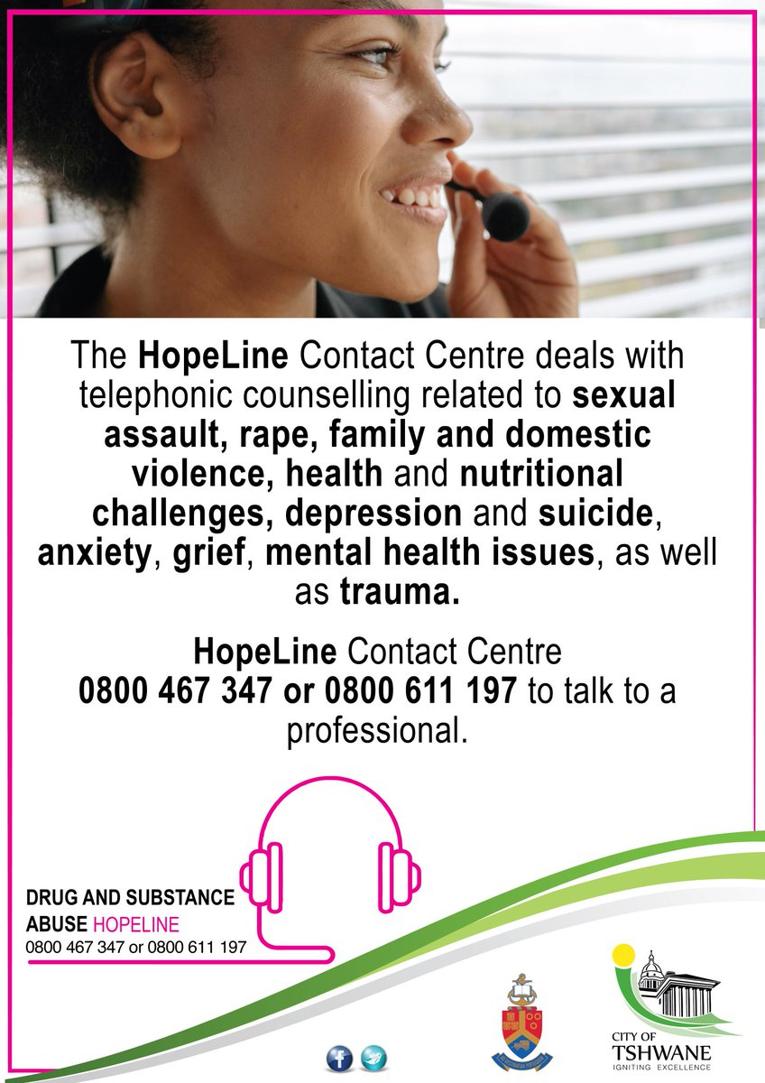 CityTshwane's tweet photo. You are not alone. @CityTshwane is here for you. Call us! #HopeLine https://t.co/8G6tR2C1Hr