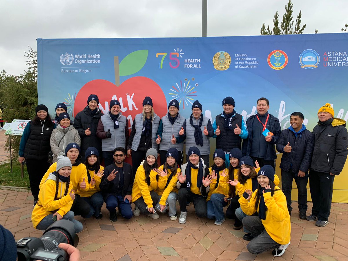 WHO_Europe's tweet photo. Physical activity has proven health benefits for all. 

Walking, jogging, running - prominent athletes, students &amp; teachers of @amu_kz, the city's health organizations, and representatives of the @minhealthKZ &amp; @WHO joined #Astana's annual tradition to promote healthy lifestyles. https://t.co/Tj08FRvmlu