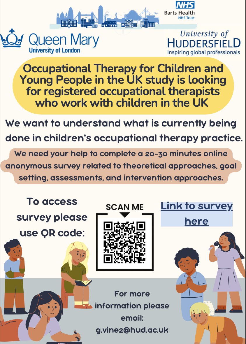 🗣️Take part in CYPF #OTResearch! Help us understand current children’s OT practice to inform service planning, CPD and research. Make sure your practice is counted! More info: huddersfieldbss.eu.qualtrics.com/jfe/form/SV_6x…