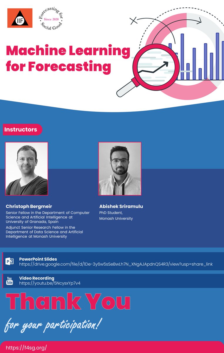FSG_forecast's tweet image. Hello everyone,
Thank you for participating in our workshop.
1. Video recording here: lnkd.in/e6pqSGQ9
2. PowerPoint slides: lnkd.in/eXrBJh4Y
Dr Christoph Bergmeir and Abishek Sriramulu, Thank you very much for your support.
#F4SG #Forecasting #LearningLabs