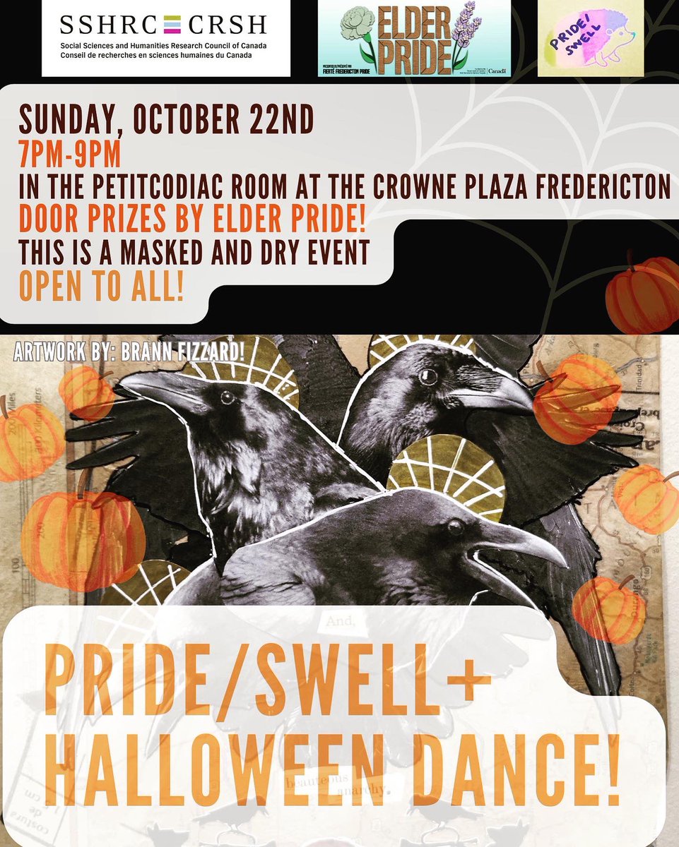 CM_Burkholder's tweet photo. Join us tonight #Fredericton! @SwellPride is hosting a free, dry, masked #intergenerational Halloween Dance with #ElderPride. There will be prizes for costumes! I’m going as 70s Elvis. We’ll also be sharing an exhibit of images from a week in our #queer lives. 🌈🌈🌈 https://t.co/26SsuIPhN8