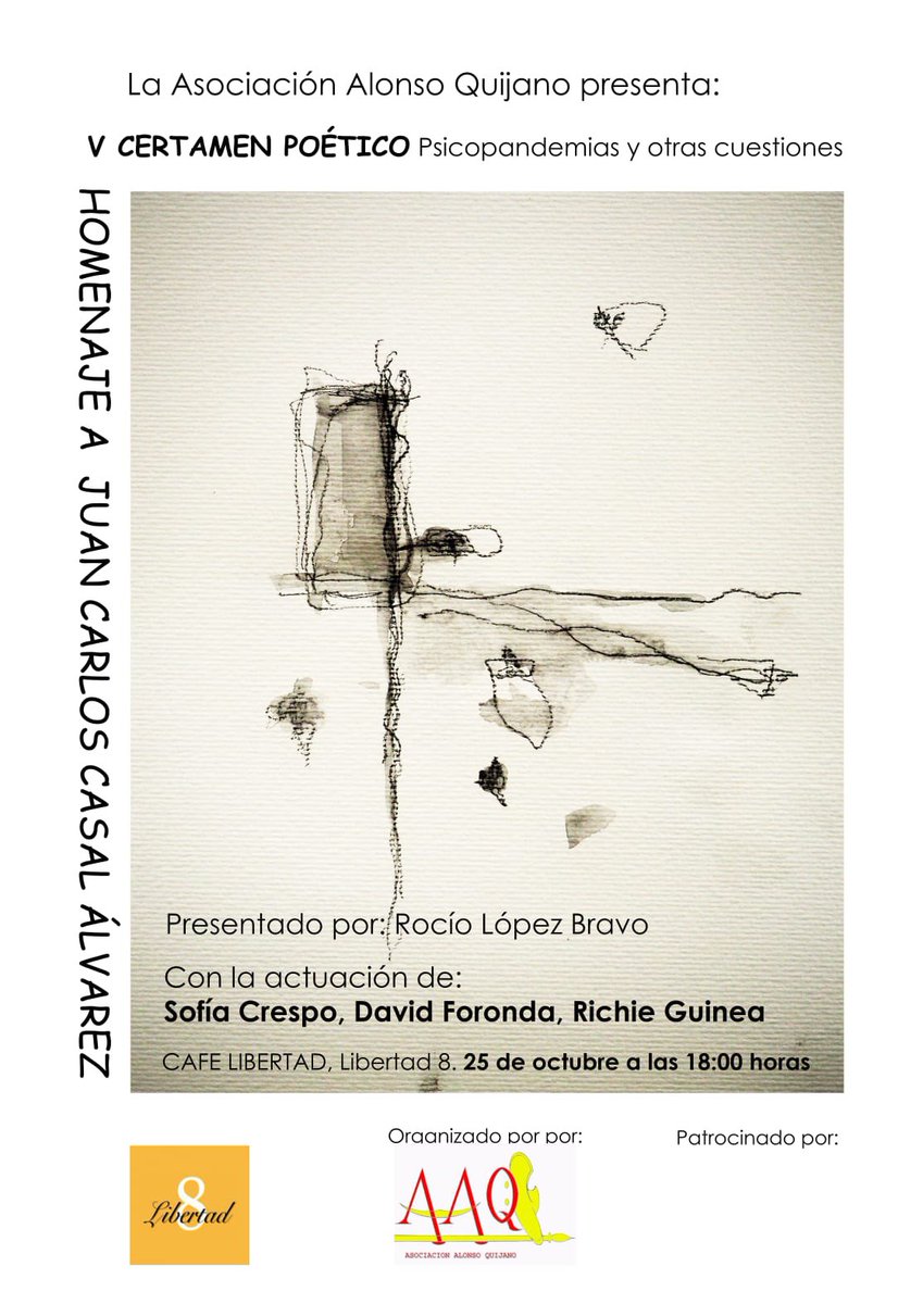 Miércoles 25: Presentación V Certamen Poético Asociación Alonso Quijano: “Psicopandemias y otras cuestiones”