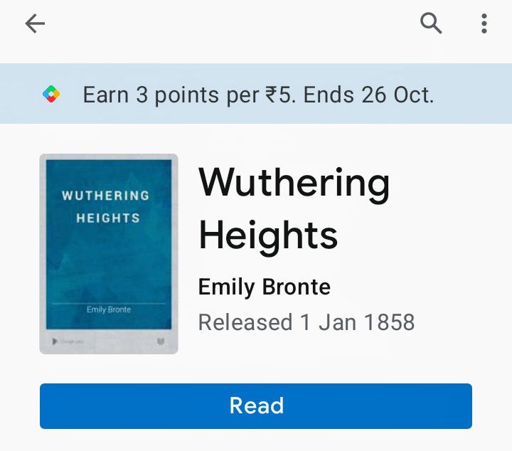 I have started to reading #WutheringHeights by @Emilybronte on #GooglePlayBooks
I want to check why is it so famous #romantic novel and why did discuss this novel in #After movie series.

Starting is interesting, but English is little tough. I need #Google to browse for meanings.