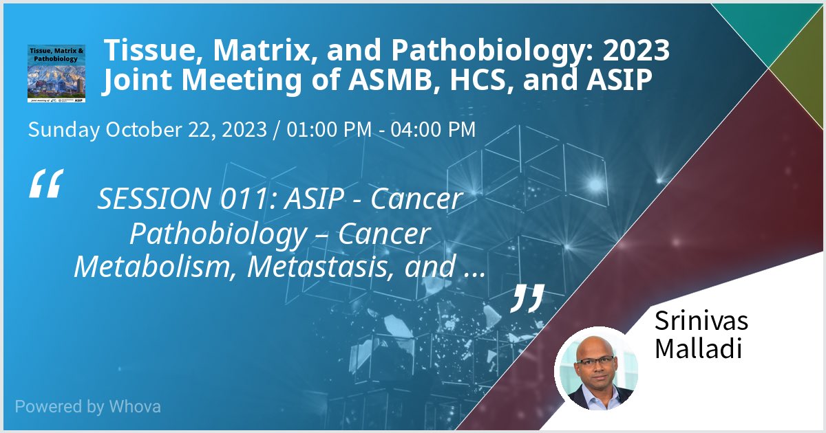 MalladiLab's tweet image. Looking forward to present our research at Tissue, Matrix, and Pathobiology: 2023 Joint Meeting of ASMB, HCS, and ASIP. Please check out my talk if you&apos;re attending the event! #SLC2023 - via #Whova event app