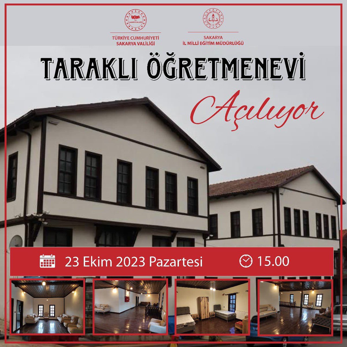 sakaryamem's tweet photo. 📢 Taraklı Öğretmenevi Açılıyor...

Sakarya'mızın eski Osmanlı evleriyle ünlü ilçesi Taraklı'da restorasyonu tamamlanan tarihî konak "Öğretmenevi" olarak faaliyete başlıyor.

🗓 23 Ekim 2023 Pazartesi 
⏰️ 15.00

@Yusuf__Tekin
@tcmeb
@ValiKaradeniz 
@ebubekirsavasci https://t.co/NnkgBoyWGx
