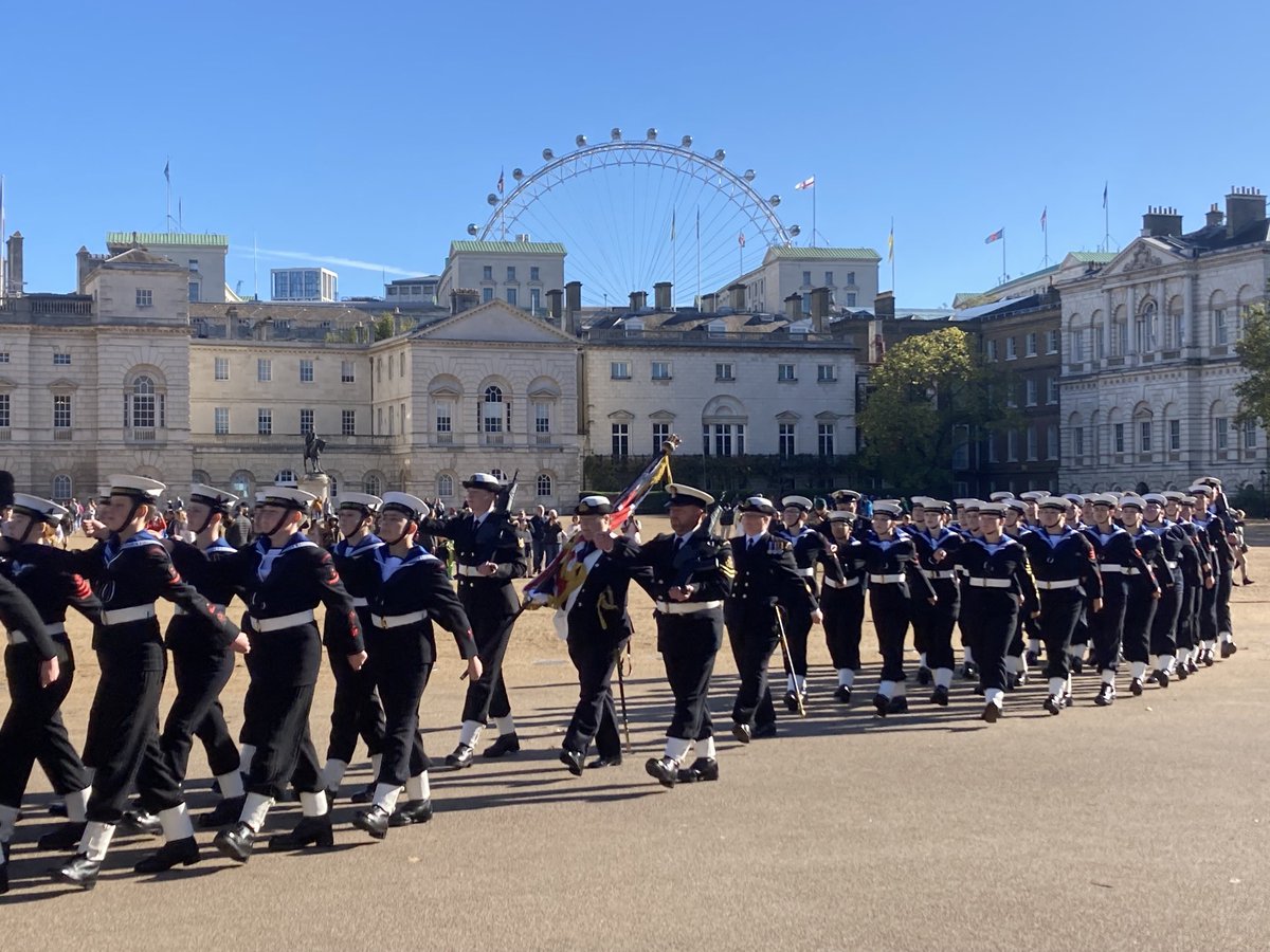 Sea Cadets marching off from #HorseGuardsParade to #TrafalgarSquare for the annual #TrafalgarDay parade @SeaCadetsUK @theroyalparks