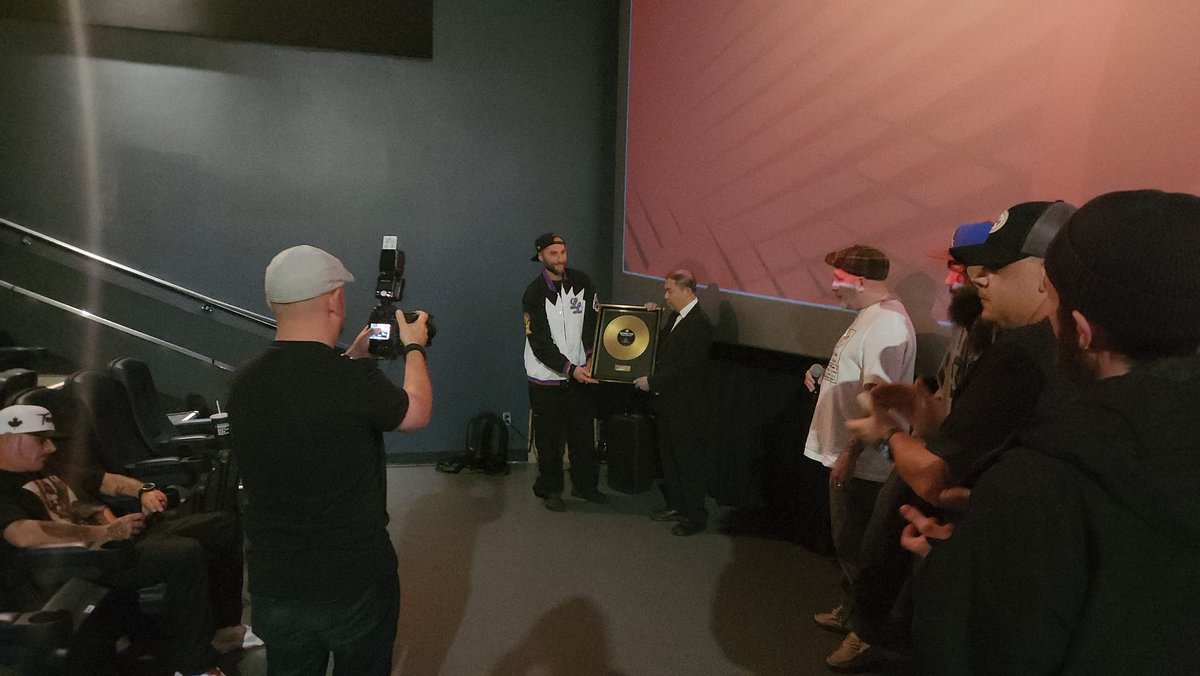 CanterburyProd's tweet photo. Last night, at special screening of Drop the Needle as part of the Barrie Film Festival, Play De Record owner Eugene Tam was presented with this plaque for his contributions to the Barrie music scene. Thanks to Barrie for coming out last night with a great crowd and atmosphere! https://t.co/OyfZjfSSyI